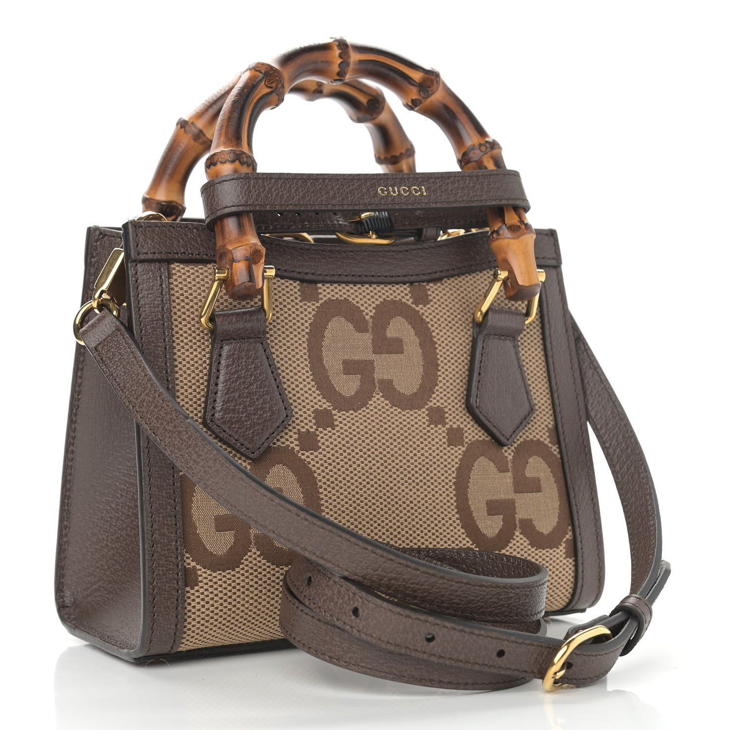 Monogram Jumbo GG Textured Dollar Calfskin Mini Diana Tote Bag Camel Ebony New Acero