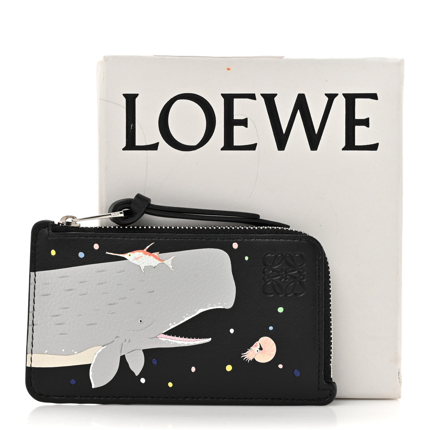 Loewe X SUNA FUJITA Smooth Calfskin Whale Zipped Card Coin Holder Black 8 of 8