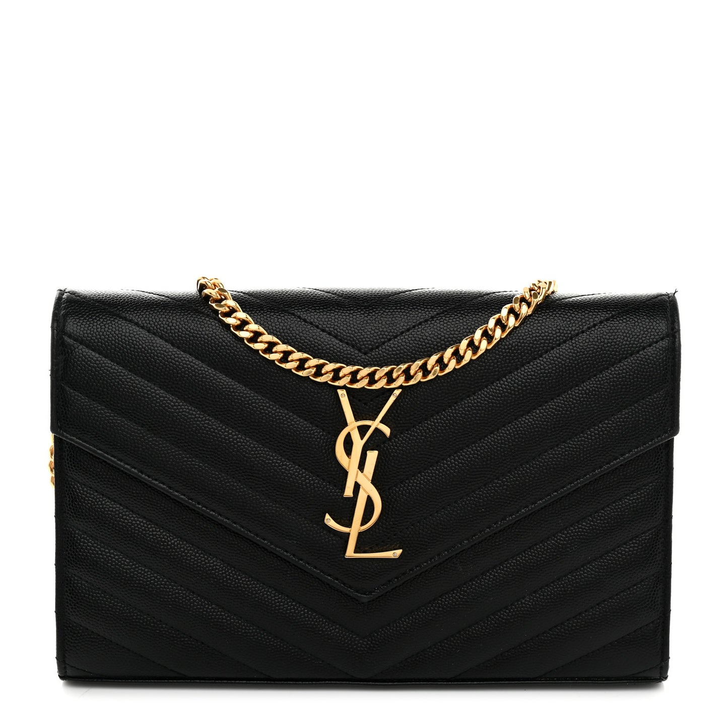 Grain De Poudre Matelasse Chevron Monogram Chain Wallet Black