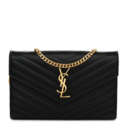 Saint Laurent Grain De Poudre Matelasse Chevron Monogram Chain Wallet Black 1 of 11