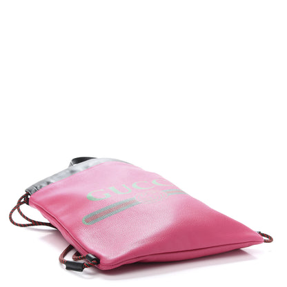 Gucci Grained Calfskin Logo Drawstring Backpack Box Pink Green Black 4 of 12