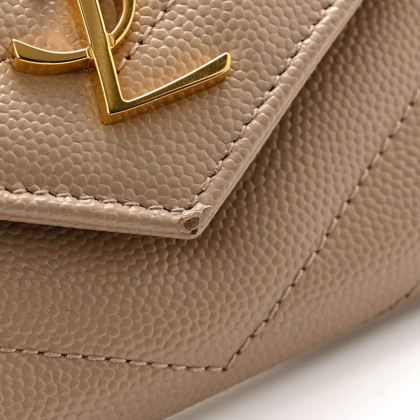 Grain De Poudre Matelasse Chevron Small Monogram Envelope Wallet Dark Beige