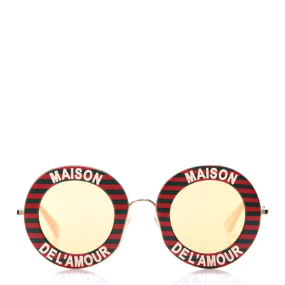 Gucci Metal Acetate Striped Maison Del'Amour Round Frame Sunglasses GG0113S Red Green 2 of 8