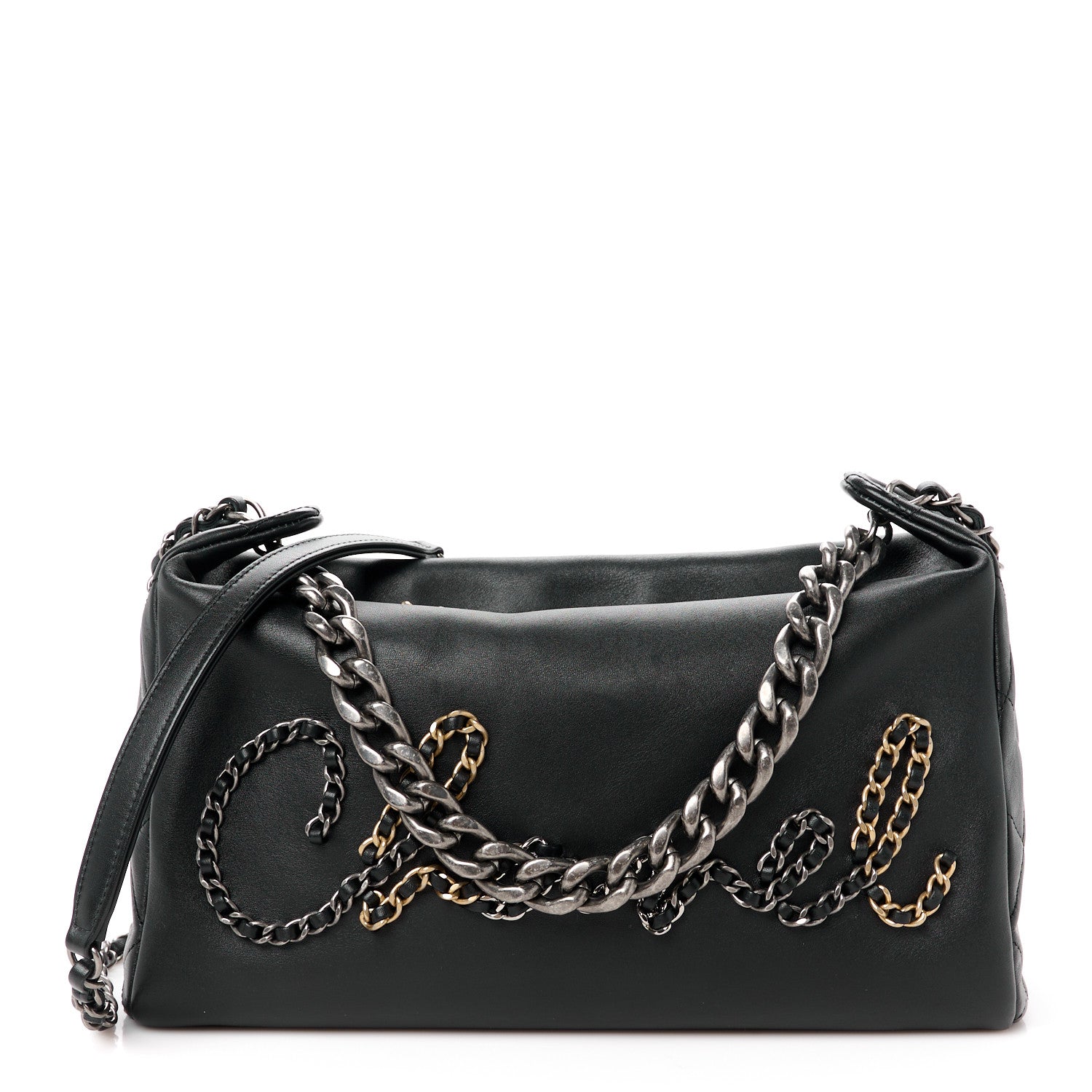 Chanel Calfskin Chain 20s Signature Hobo Black 1 of 10