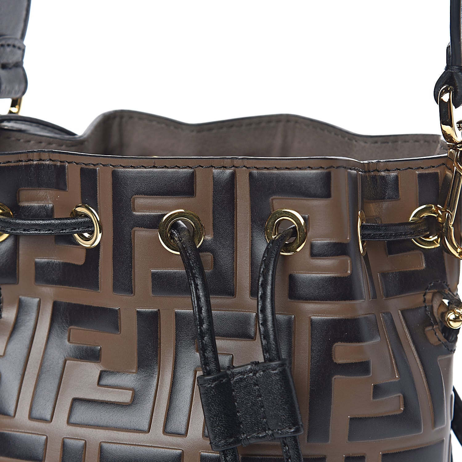 Fendi Vitello Liberty F is Fendi Bi-Color FF 1974 Embossed Mini Mon Tresor Bucket Bag Maya Black 10 of 10