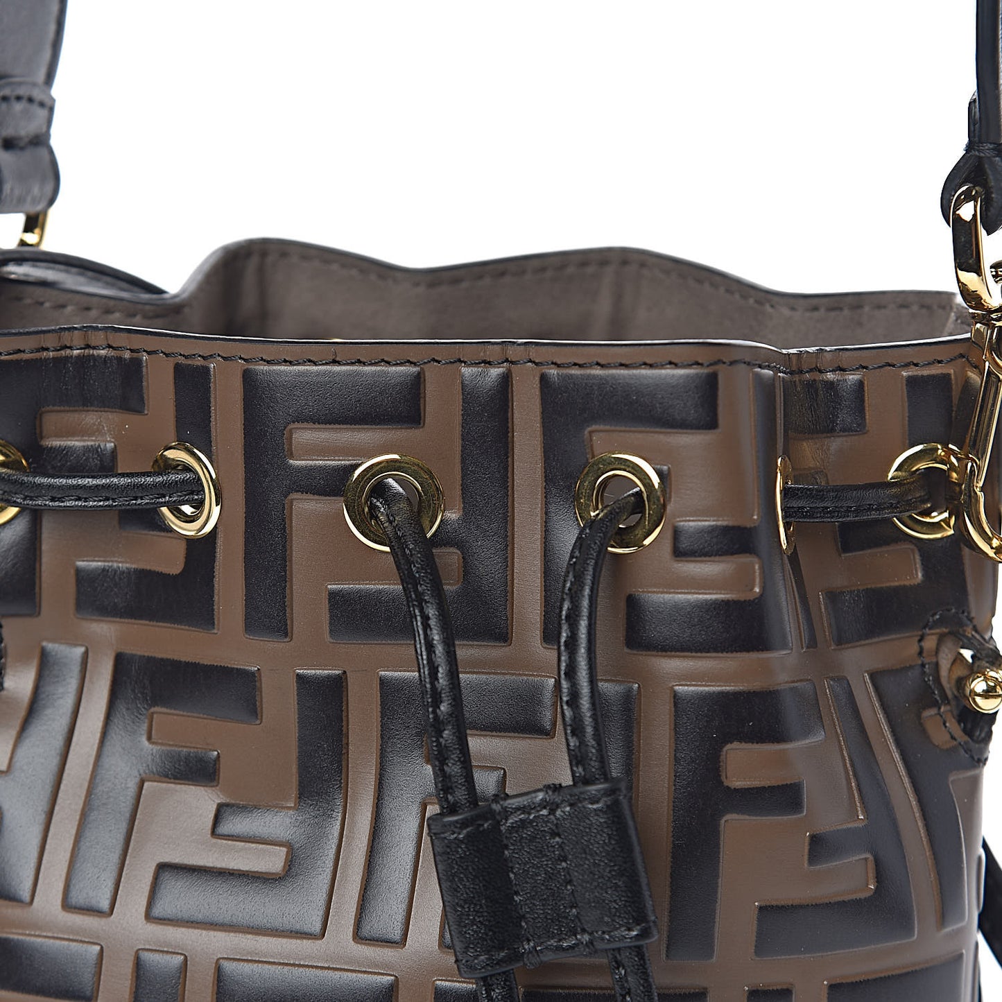 Vitello Liberty F is Fendi Bi-Color FF 1974 Embossed Mini Mon Tresor Bucket Bag Maya Black