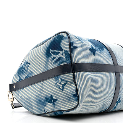 Louis Vuitton Monogram Watercolor Keepall Bandouliere 50 Hickory Stripes Denim 8 of 10