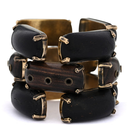 Saint Laurent Metal Wood Rivet Bangle Bracelet S Bronze Marron 1 of 4