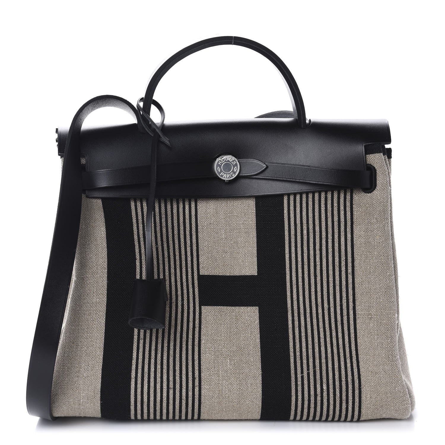 Hermes Vache Hunter Toile H Vibration Herbag Zip 31 PM Ecru Black White 3 of 10