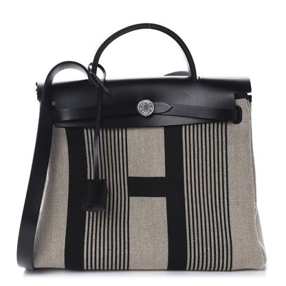 Hermes Vache Hunter Toile H Vibration Herbag Zip 31 PM Ecru Black White 3 of 10