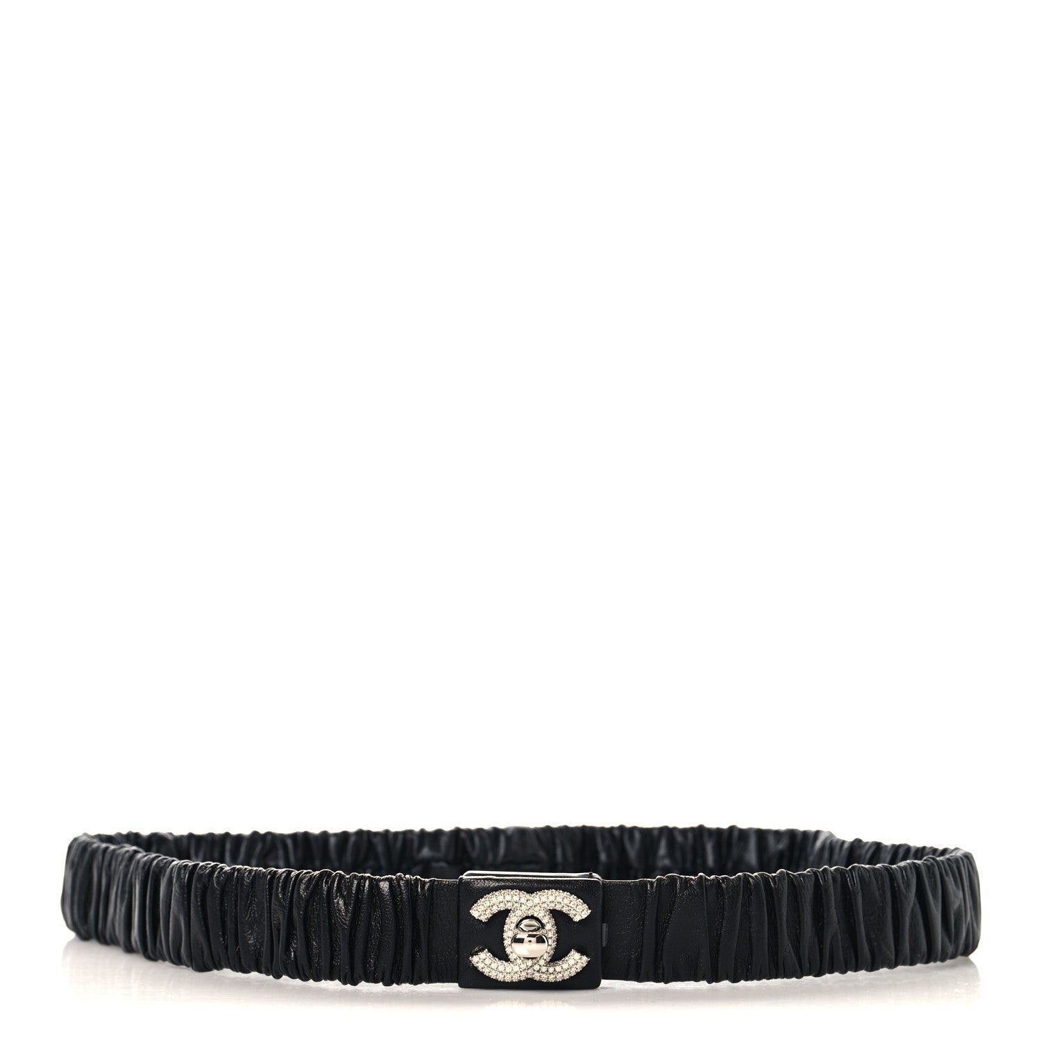 Chanel Ruched Calfskin Crystal CC Turnlock Belt  80 32 Black 1 of 3