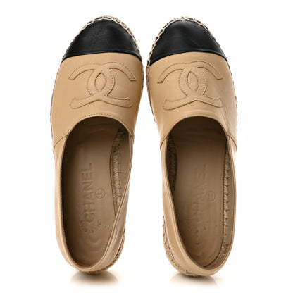 Chanel Lambskin CC Espadrilles 38 Beige Black 2 of 9