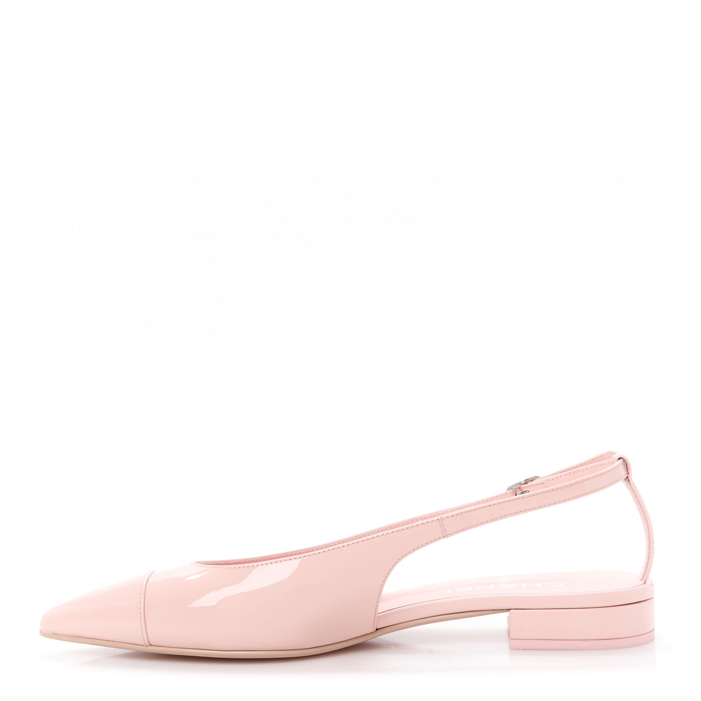 Patent Calfskin Cap Toe Slingback Flats 37.5 Light Pink