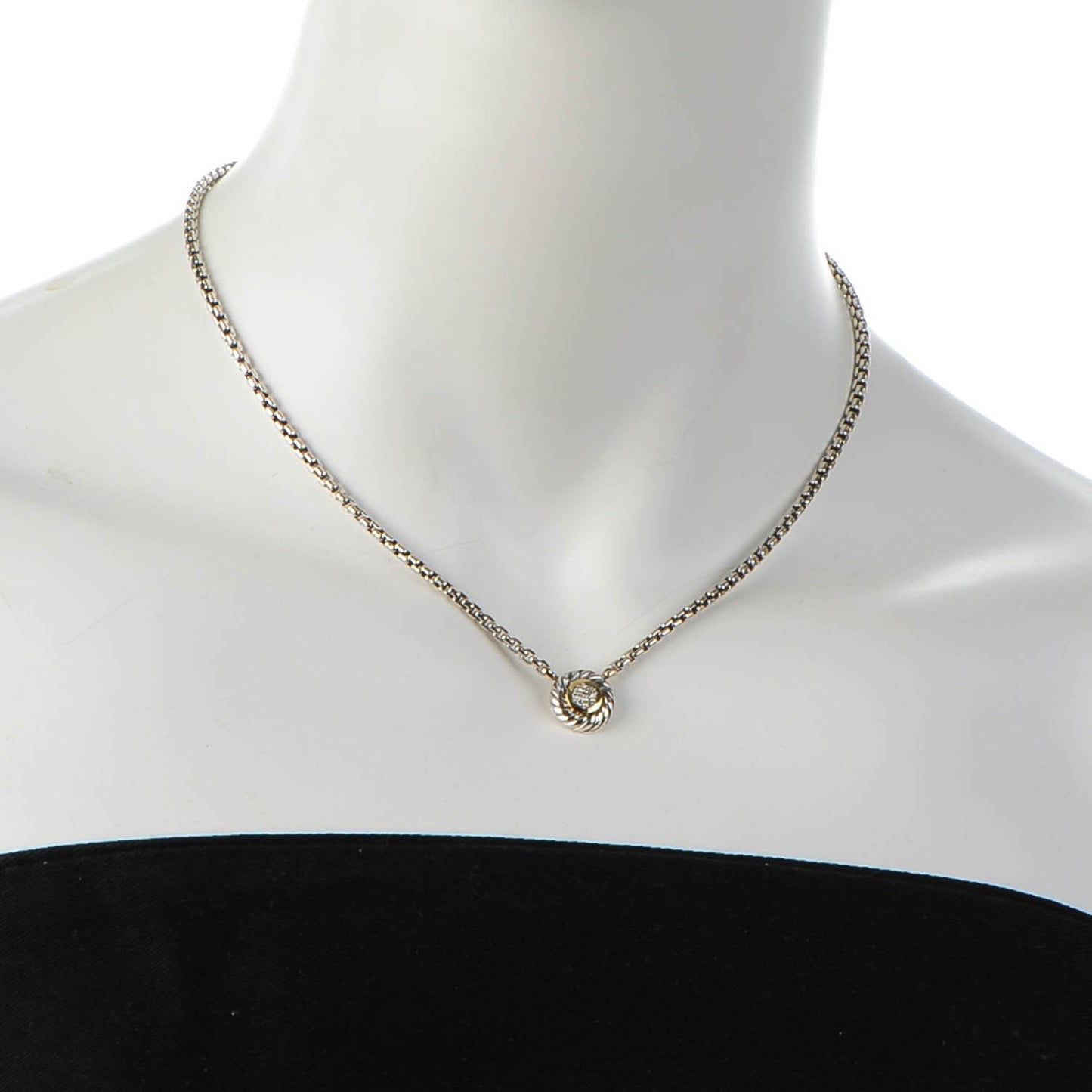 Sterling Silver 18K Yellow Gold Diamond 12mm Pave Cookie Necklace