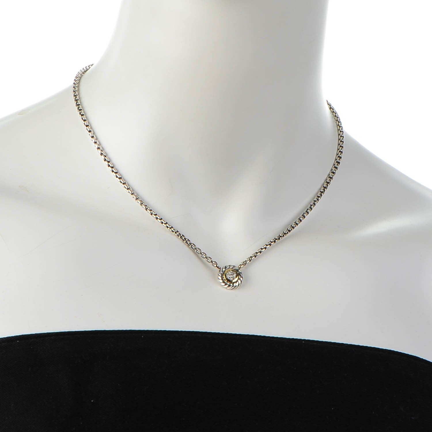 David Yurman Sterling Silver 18K Yellow Gold Diamond 12mm Pave Cookie Necklace 2 of 4