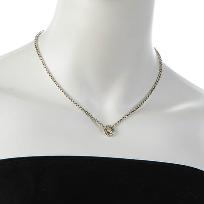 David Yurman Sterling Silver 18K Yellow Gold Diamond 12mm Pave Cookie Necklace 2 of 4