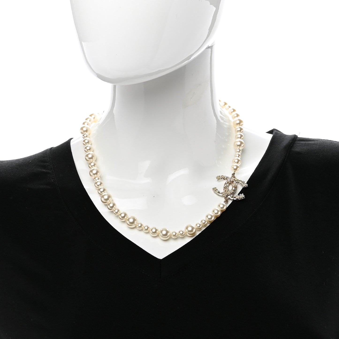 Pearl Crystal CC Camellia Short Necklace Gold