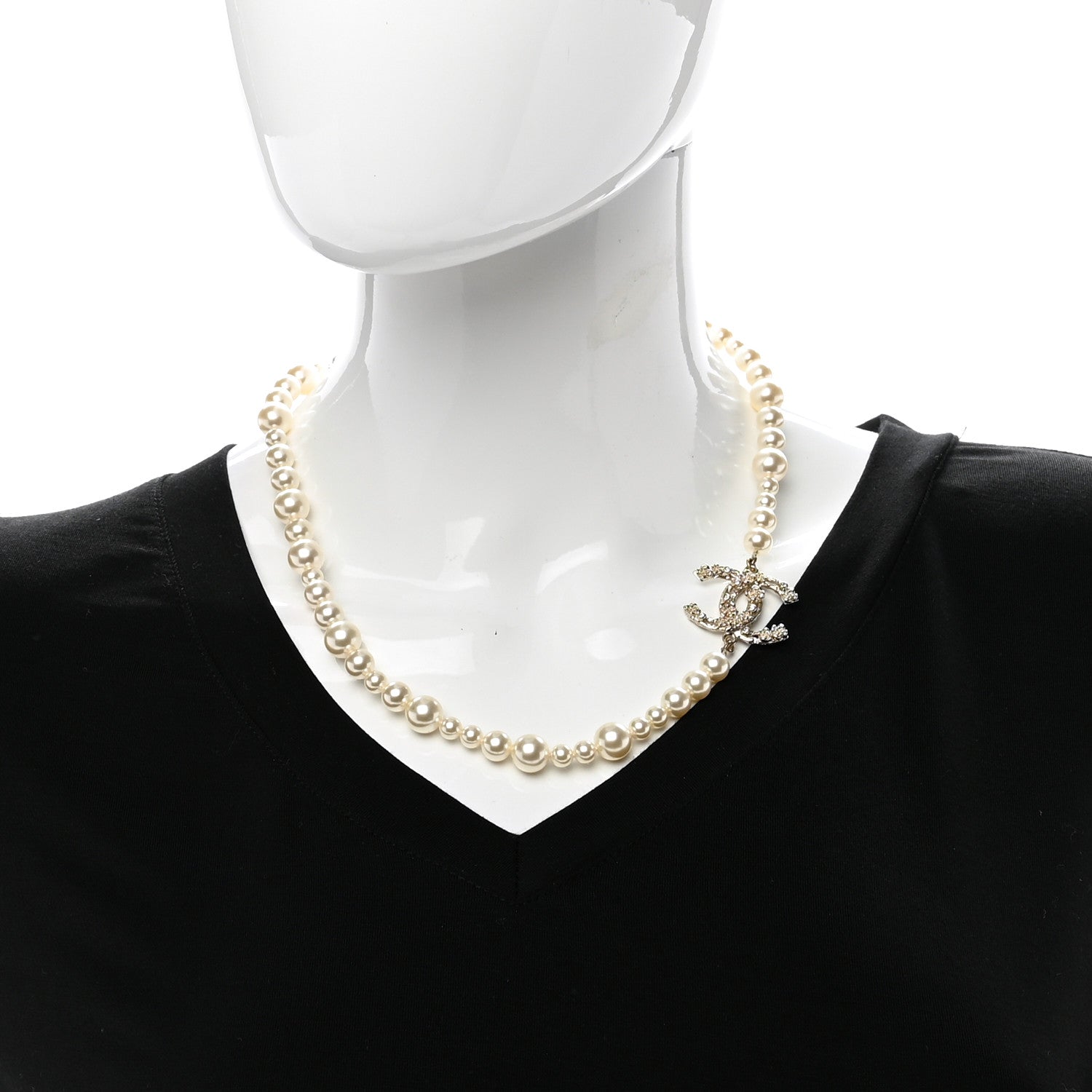 Chanel Pearl Crystal CC Camellia Short Necklace Gold 2 of 4