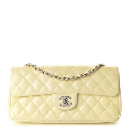 Chanel Distressed Patent Calfskin Quilted East West Flap Clutch Ivory 1 of 11
