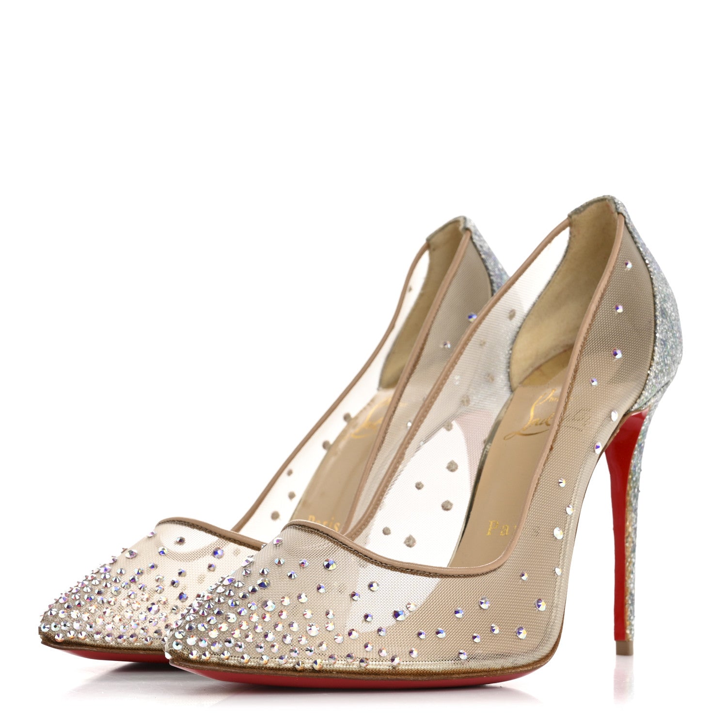 Christian Louboutin Rete Glitter Solaria Mini Specchio Strass Follies 100 Pumps 38.5 Pearl 4 of 8