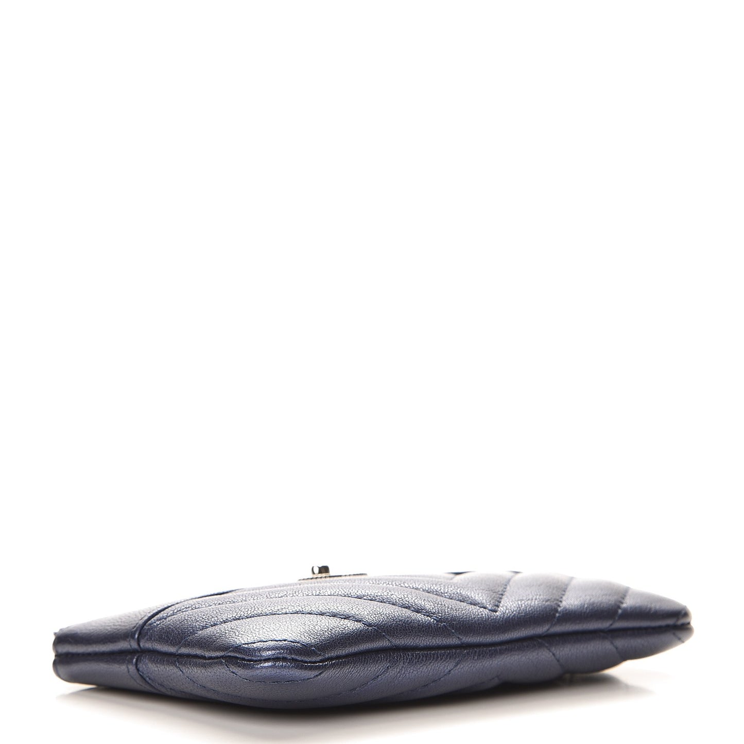 Metallic Sheepskin Chevron Quilted Small Vintage Mademoiselle Cosmetic Case Navy