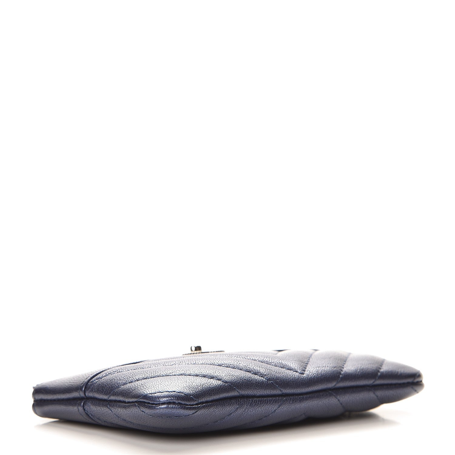 Chanel Metallic Sheepskin Chevron Quilted Small Vintage Mademoiselle Cosmetic Case Navy 4 of 8