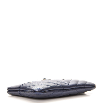 Chanel Metallic Sheepskin Chevron Quilted Small Vintage Mademoiselle Cosmetic Case Navy 4 of 8