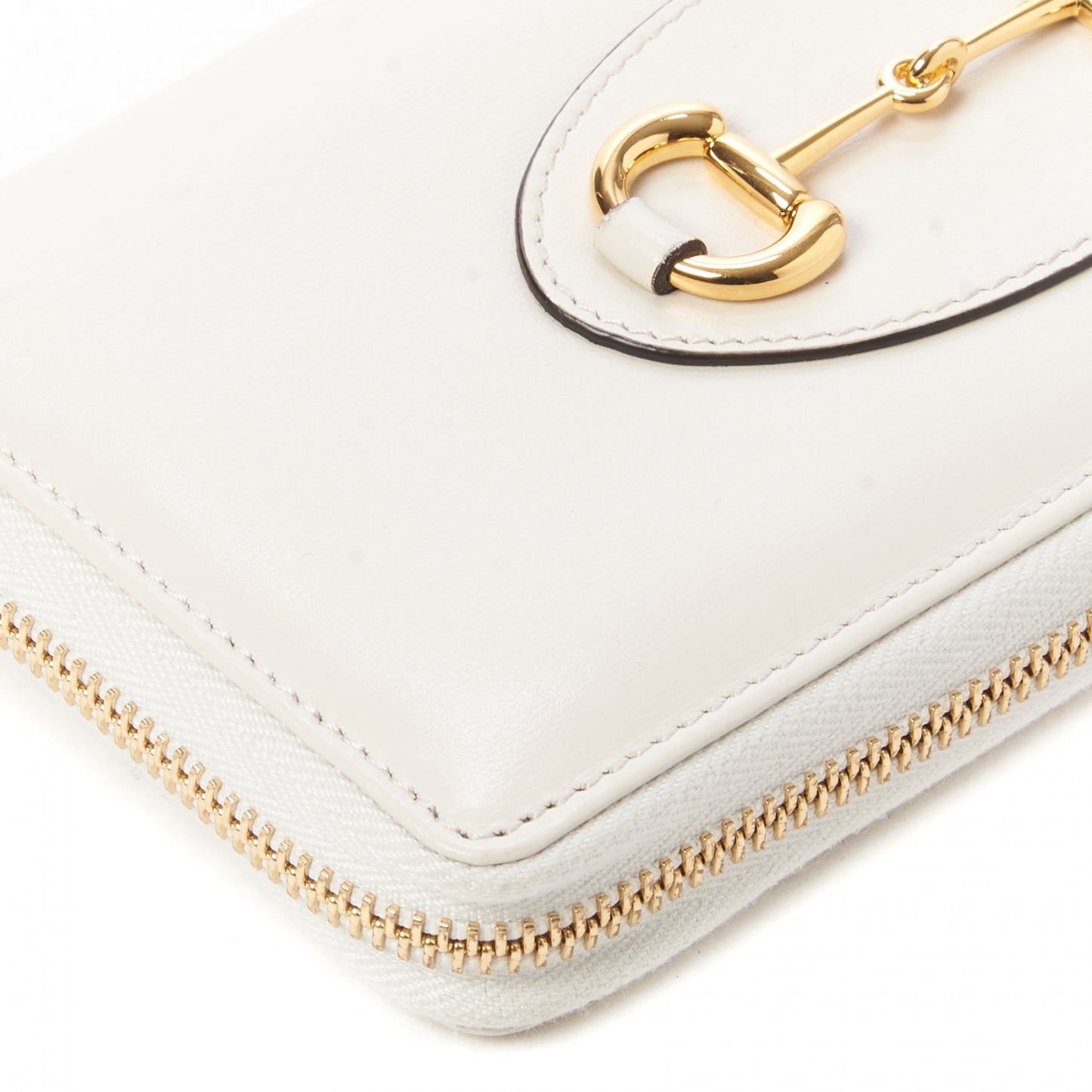Boarded Plutone Calfskin Horsebit 1955 Zip Around Wallet Mystic White