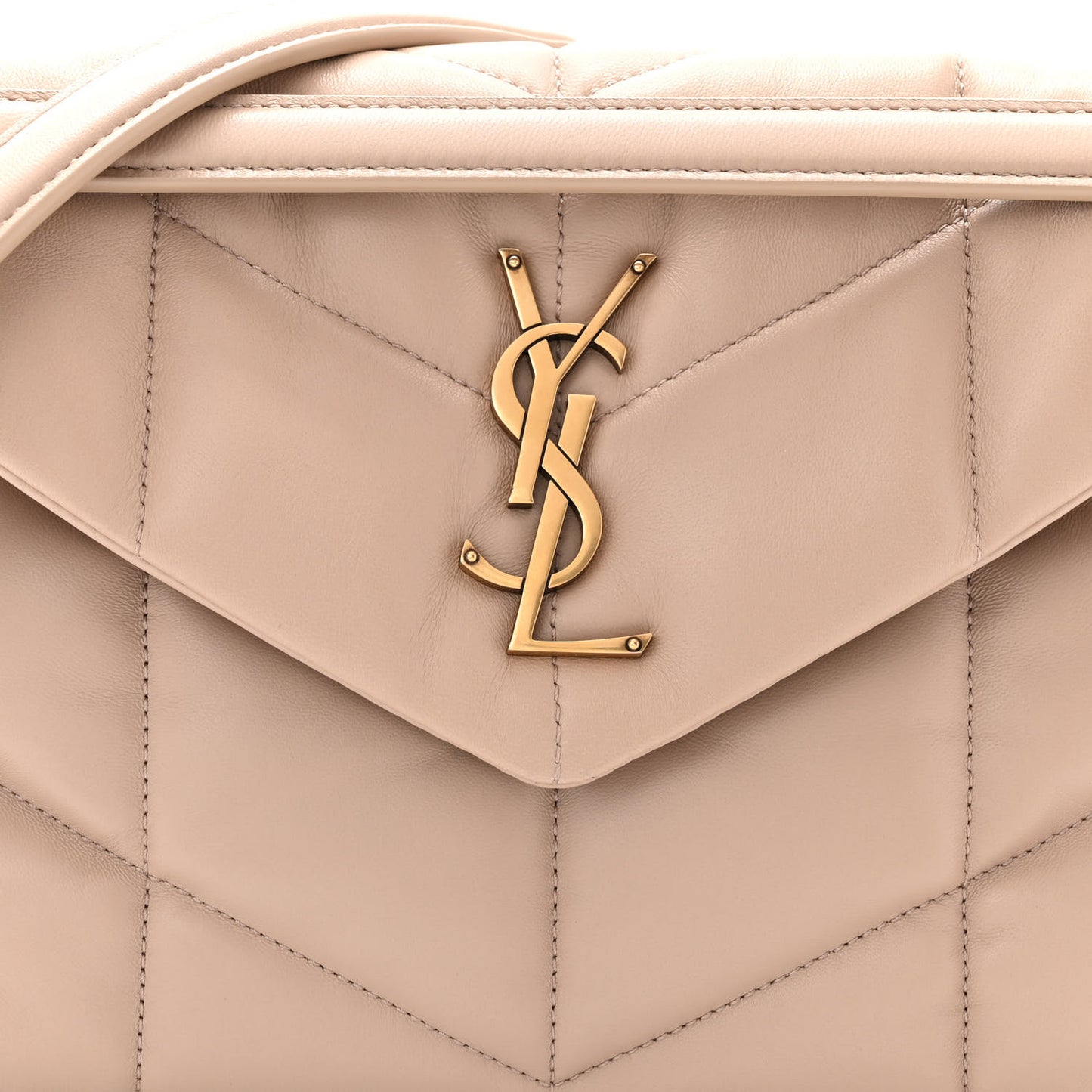 Lambskin Quilted Small Loulou Puffer Monogram Chain Satchel Dark Beige