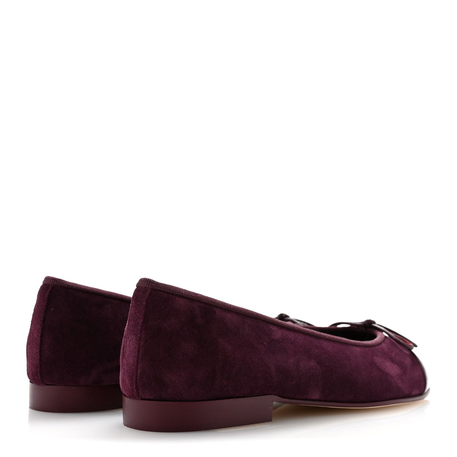 Chanel Suede Calfskin Patent Cap Toe CC Ballerina Flats 37 Burgundy 5 of 10