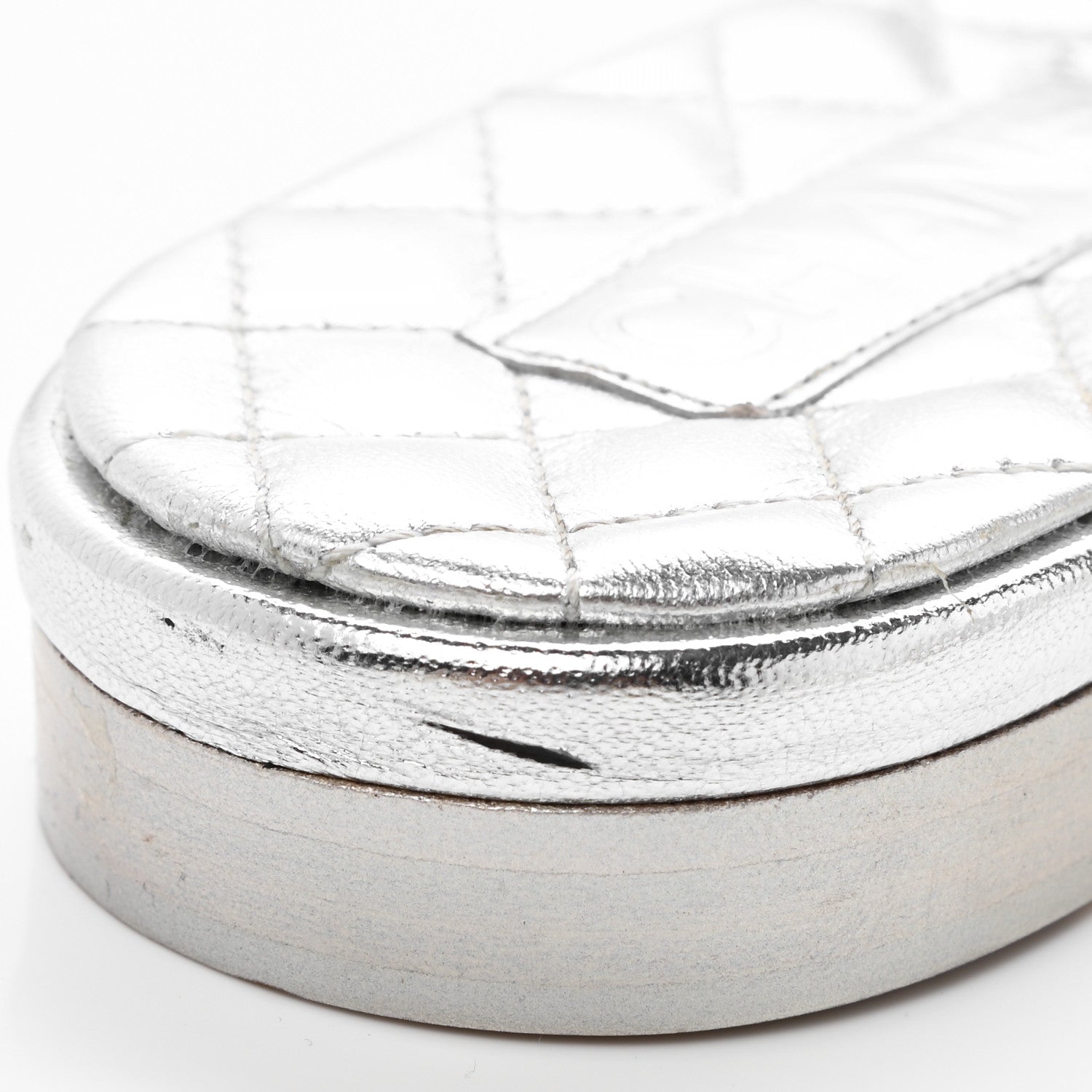 Chanel Laminated Lambskin Pearl CC Sandals 38 Silver 9 of 11