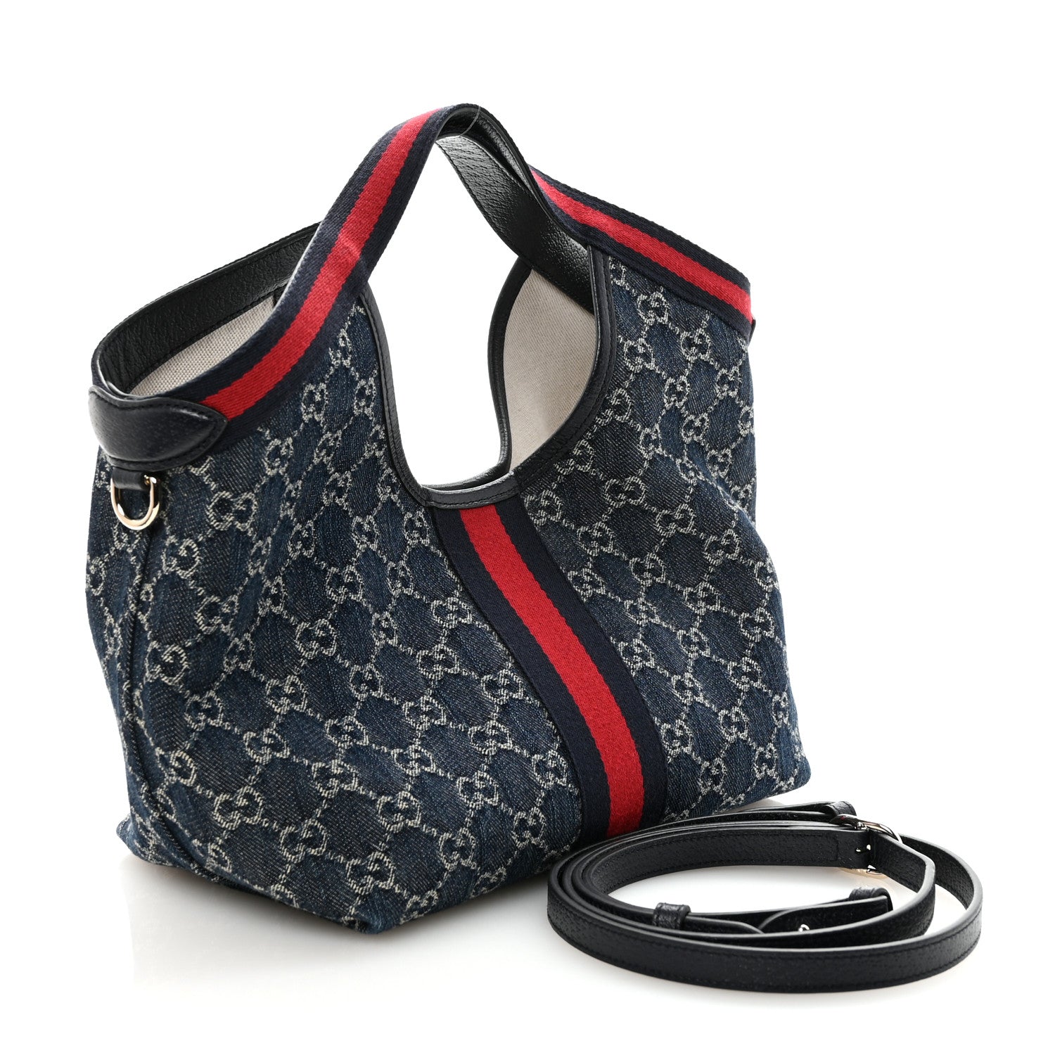 Gucci Denim GG Monogram Web Small Giglio Tote Blue White 4 of 10