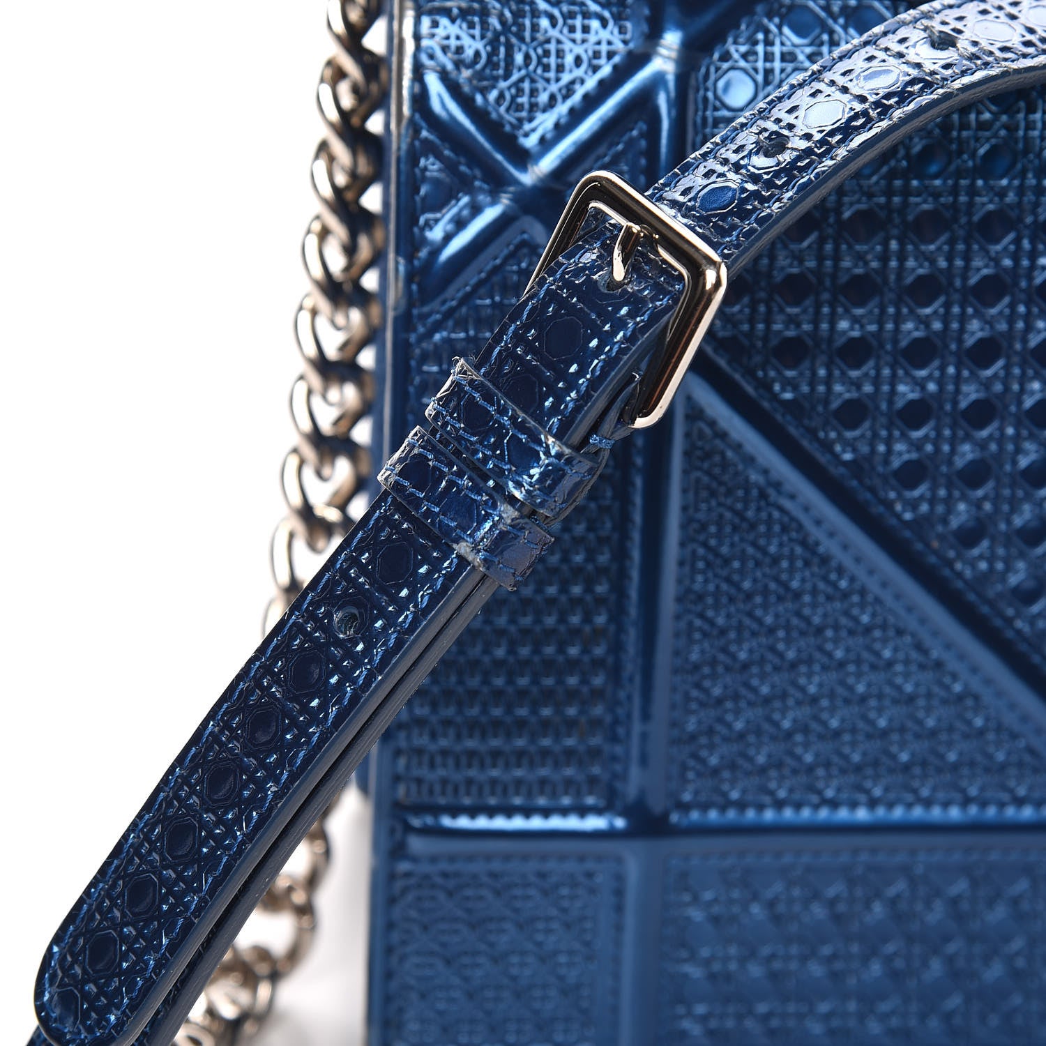 Christian Dior Metallic Patent Micro-Cannage Medium Diorama Flap Bag Blue 13 of 13