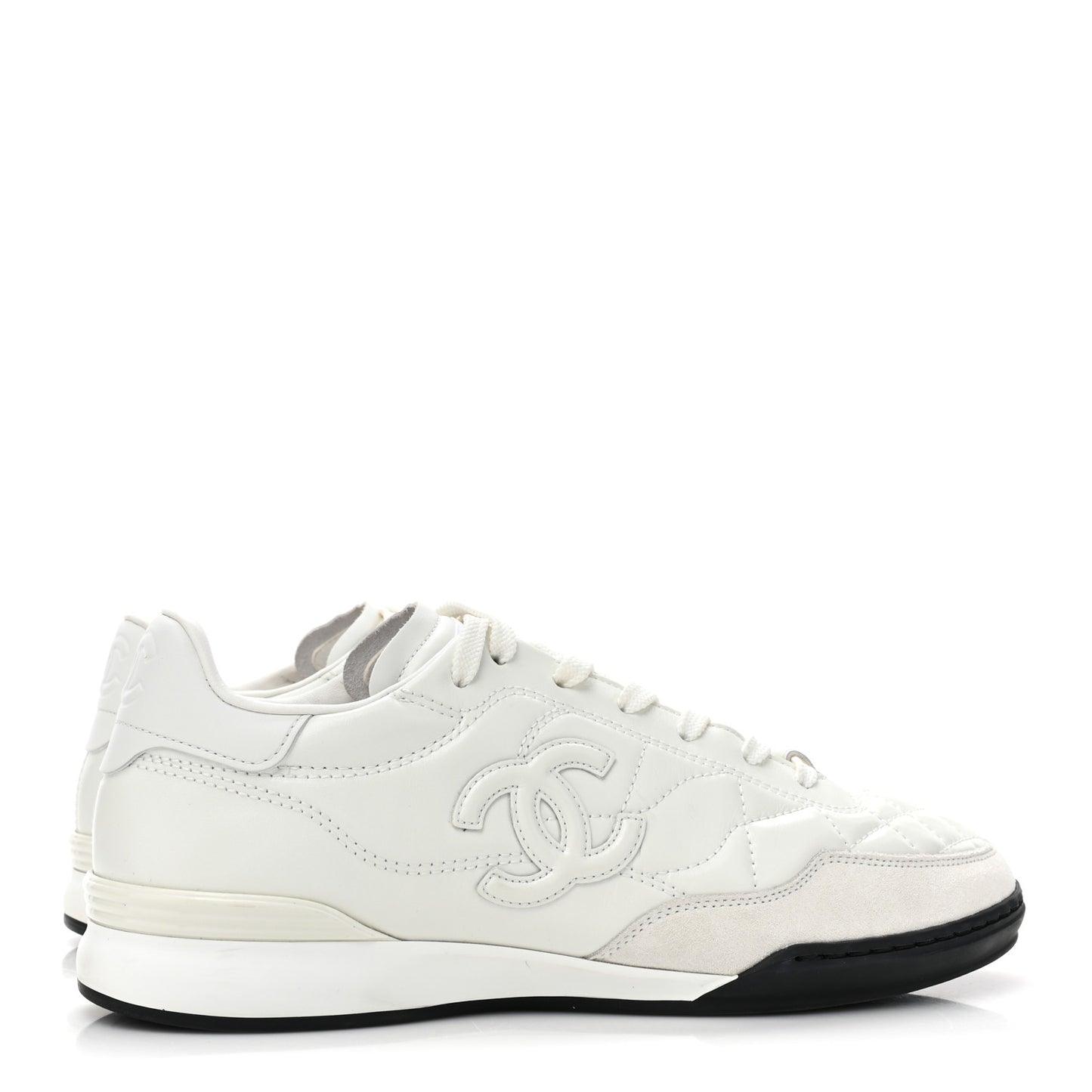 Shiny Calfskin Suede Quilted CC Logo Sneakers 39 White
