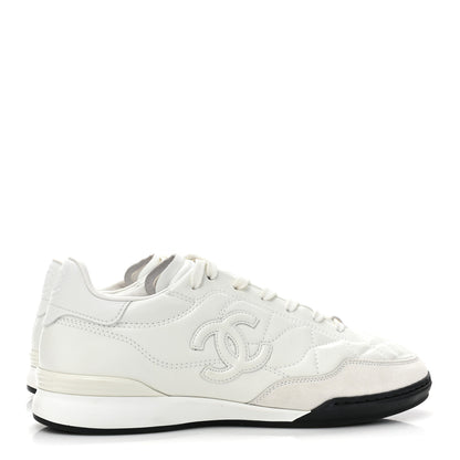 Chanel Shiny Calfskin Suede Quilted CC Logo Sneakers 39 White 5 of 13