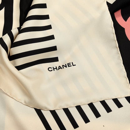 Chanel Silk CC 31 Rue Cambon Logo Scarf White Black 2 of 3