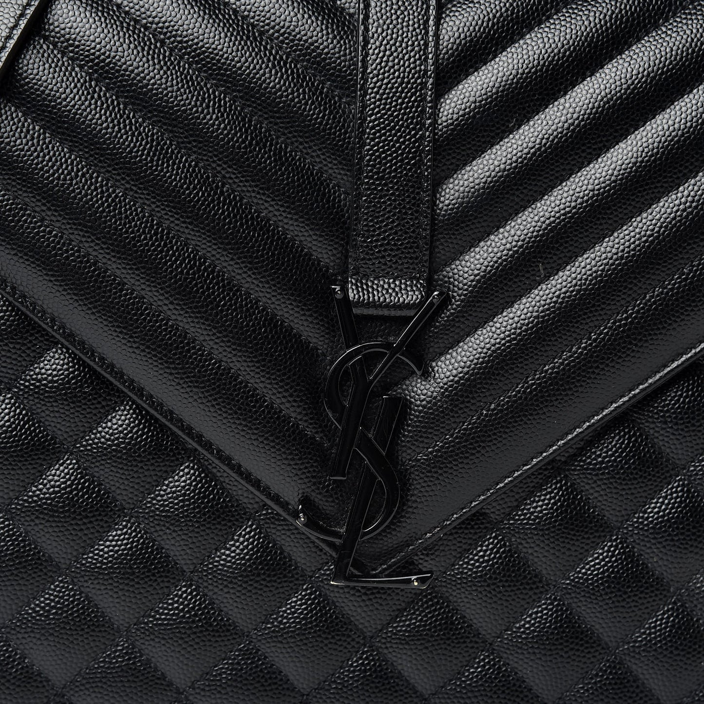 Grain De Poudre Textured Mixed Matelasse Large Triquilt Monogram Monochrome Satchel Black