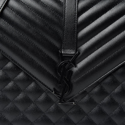 Saint Laurent Grain De Poudre Textured Mixed Matelasse Large Triquilt Monogram Monochrome Satchel Black 10 of 10