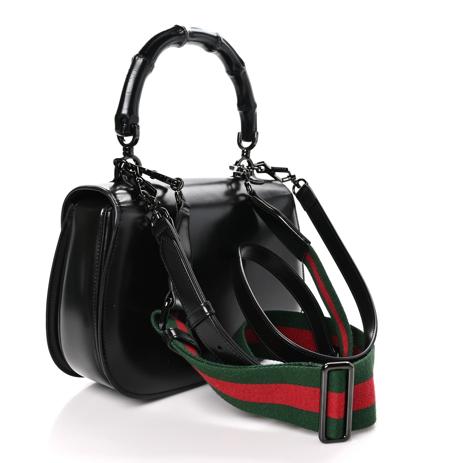 Gucci Boarded Dyana Lux Calfskin Web Monochrome Medium Bamboo 1947 Top Handle Bag Black 3 of 12