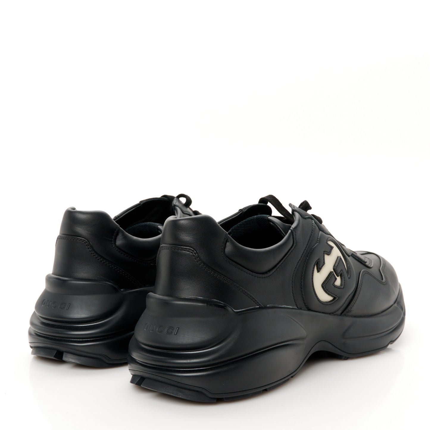 Dali Soft Calfskin Cut Out Interlocking G Mens Rhyton Sneakers 11 Black Ivoire