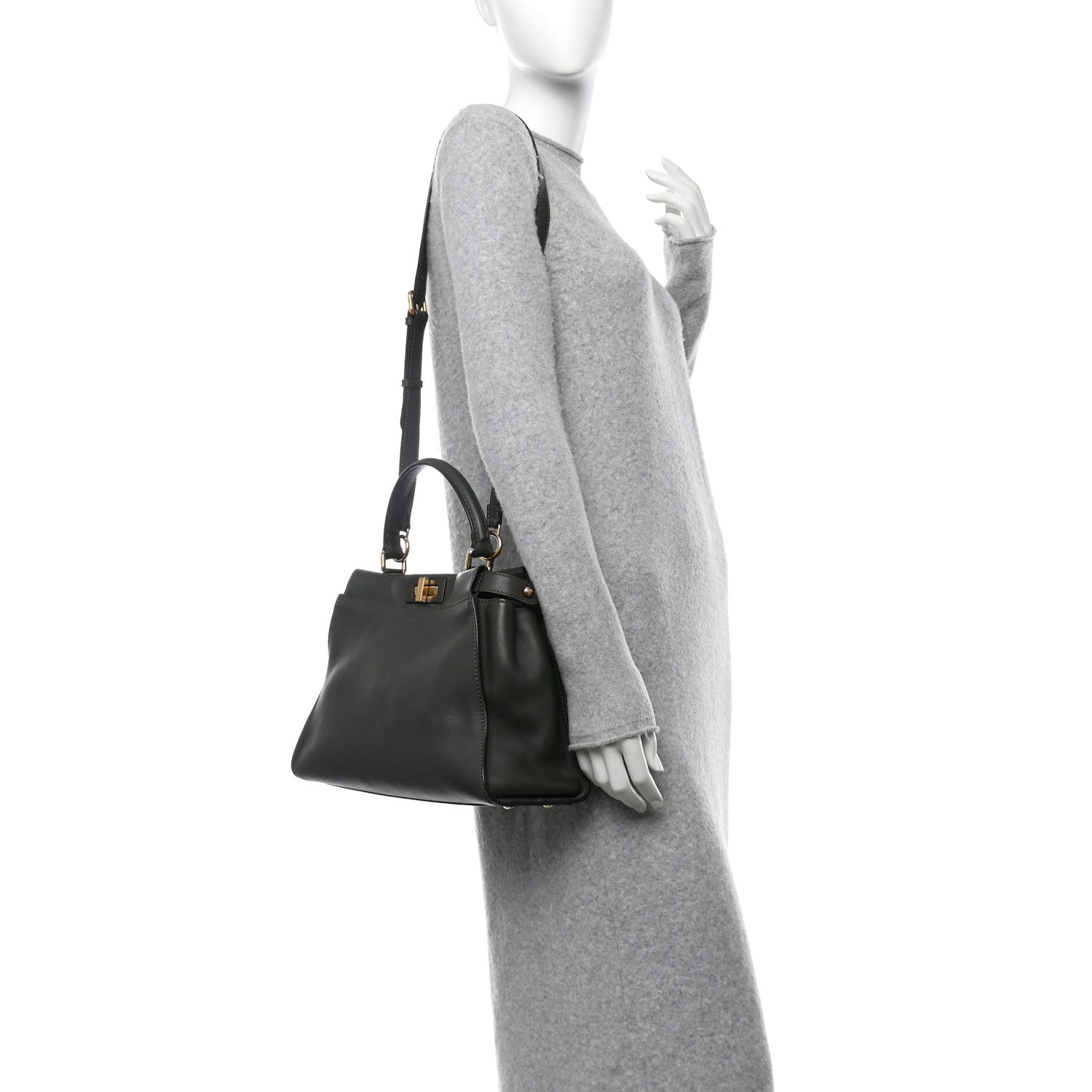 Fendi Vitello Seta Shiny Nappa Medium Peekaboo Iconic Satchel Verde Prato Makeup 2 of 18