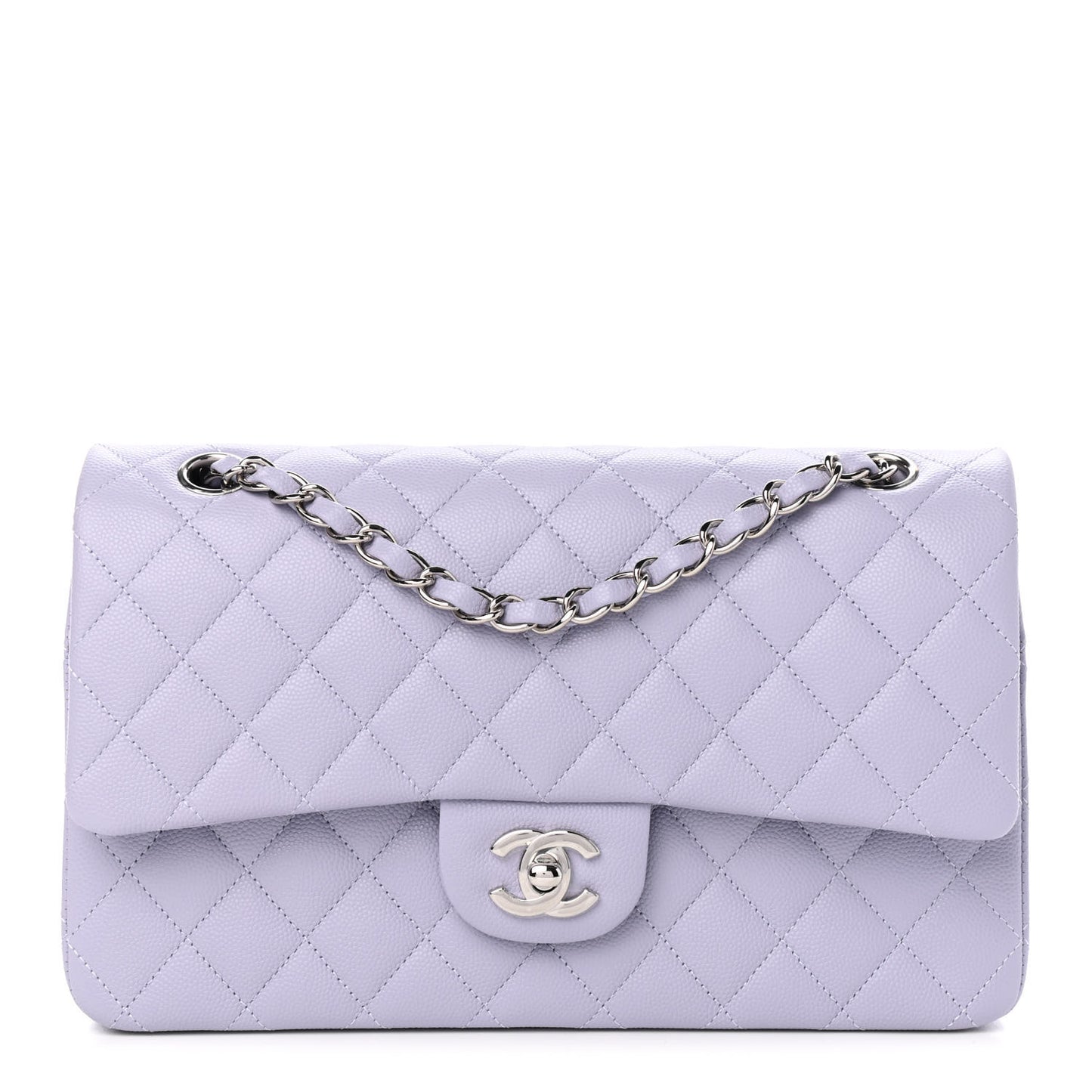Caviar Quilted Medium Double Flap Light Purple