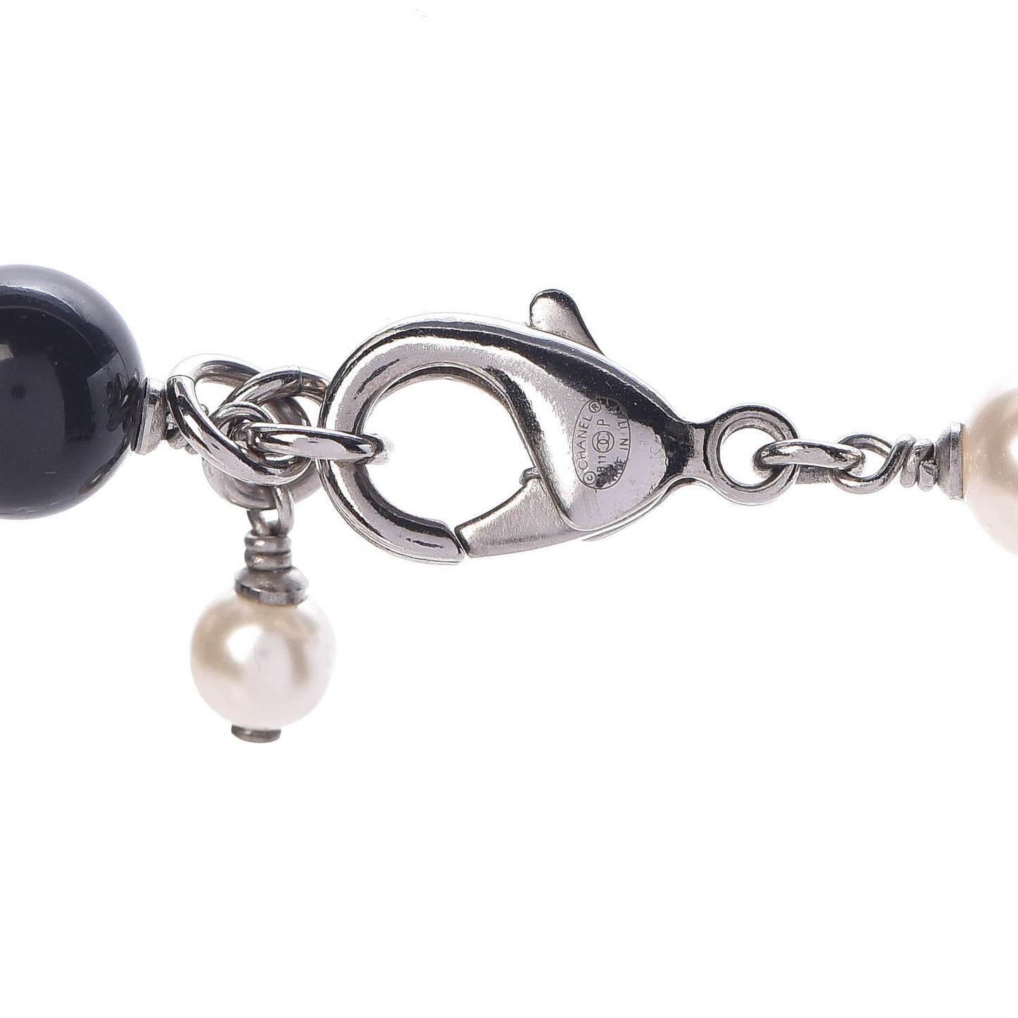 Pearl Crystal Bead CC Necklace Silver Black