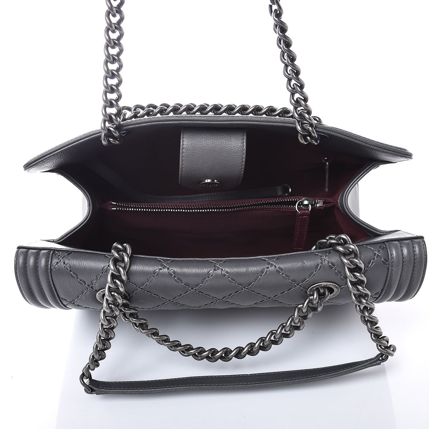 Calfskin Stitched Large Boy Shopping Tote Grey