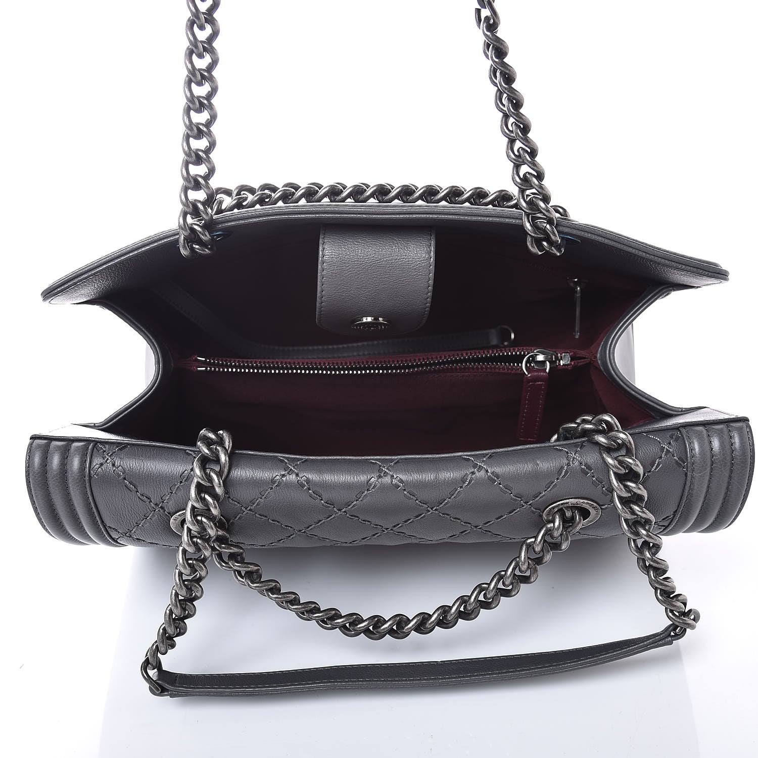 Chanel Calfskin Stitched Large Boy Shopping Tote Grey 5 of 8