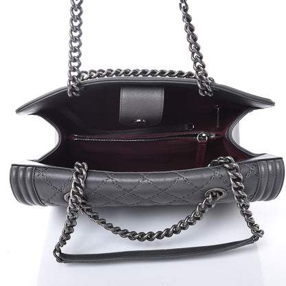 Chanel Calfskin Stitched Large Boy Shopping Tote Grey 5 of 8