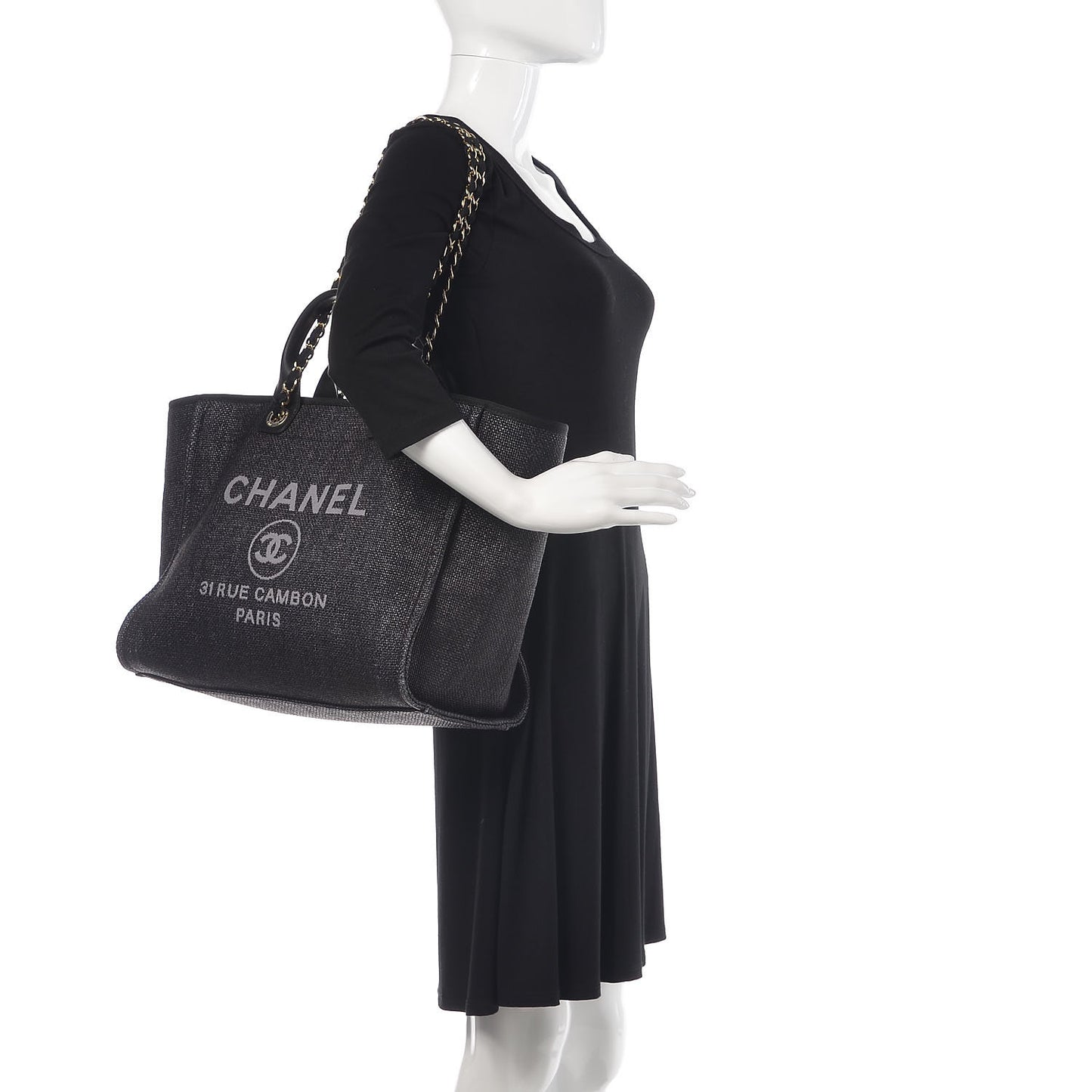 Woven Straw Raffia Large Deauville Tote Black