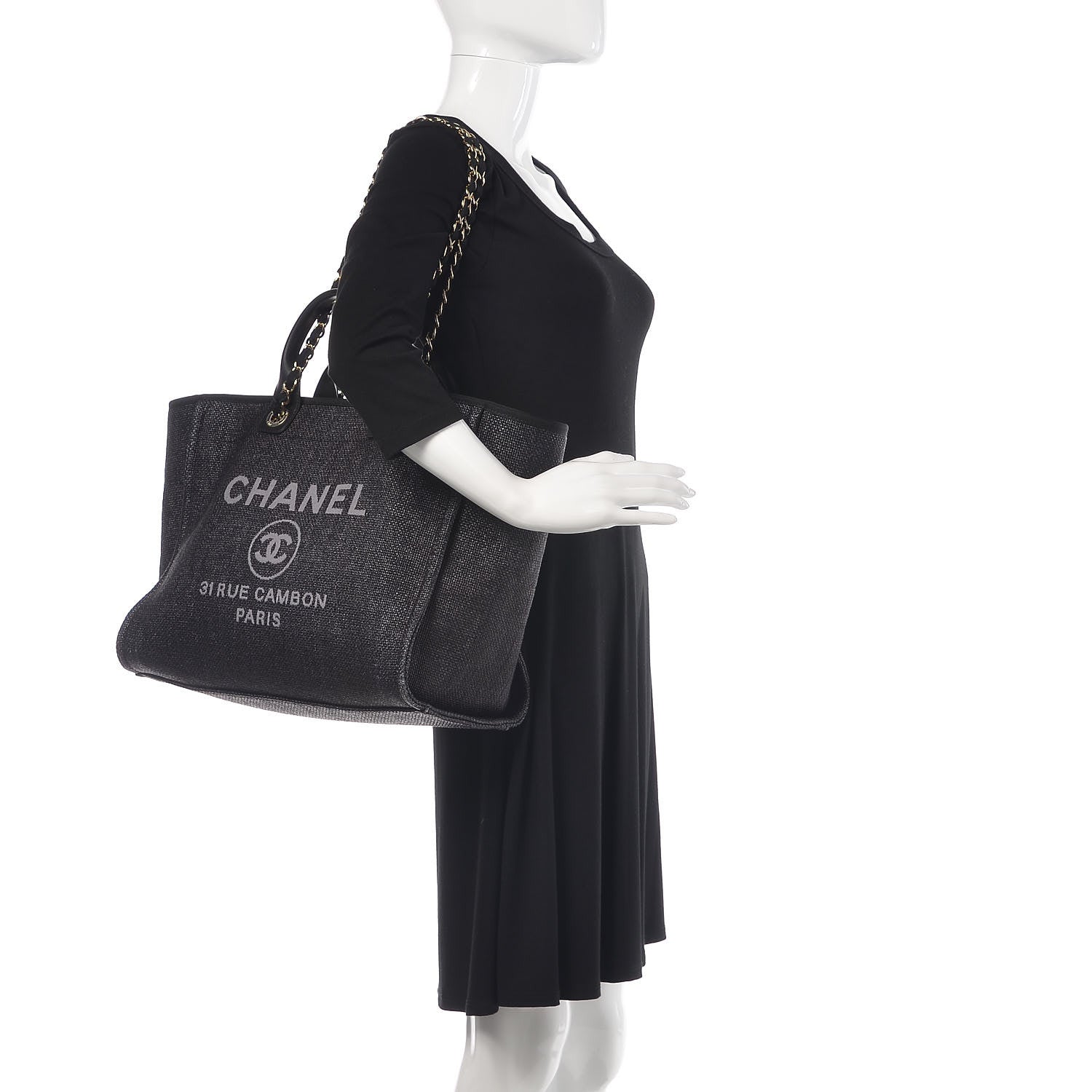 Chanel Woven Straw Raffia Large Deauville Tote Black 4 of 14