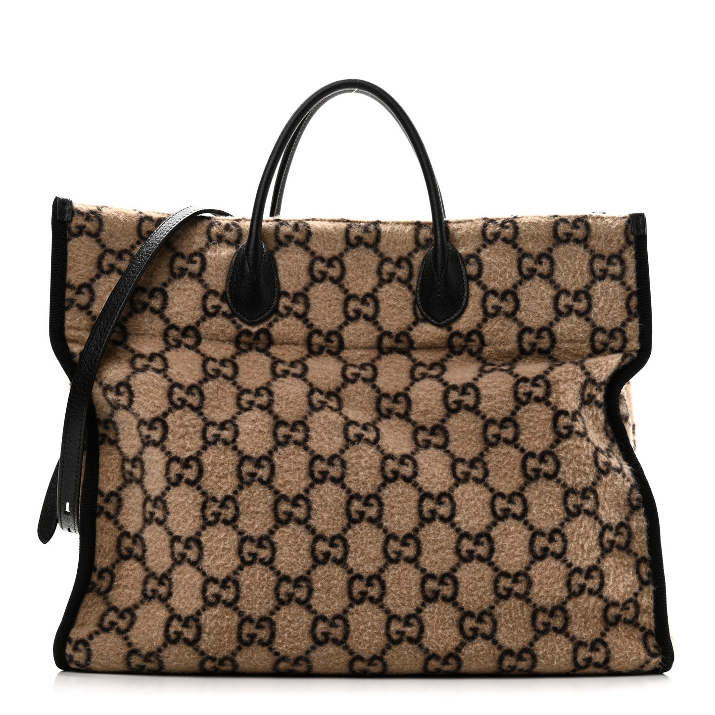 Covered Wool GG Monogram Large Tote Bag Beige Ebony