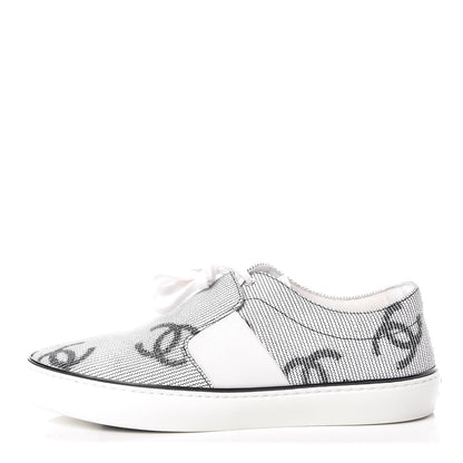 Chanel Embroidered Calfskin Womens CC Sneakers 39.5 Black White 1 of 8